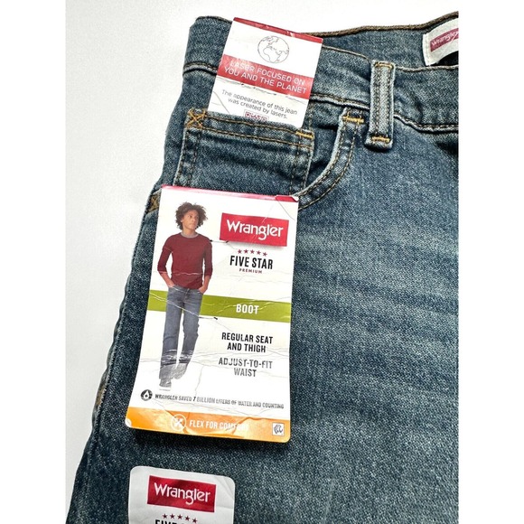 NWT Wrangler Five Star Boys Regular Adjust Waist Boot Cut Flex Comfort Jeans 10H - Picture 2 of 9